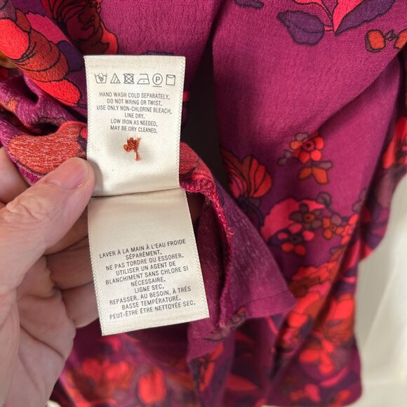 Maeve by Anthropologie Jourdain Runa Floral Blouse SZM Pink Multi Ruched Arm - Picture 9 of 10